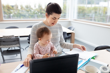 Image showing mother with baby working at home office