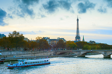 Image showing Eiffel Tower cruise boat Paris