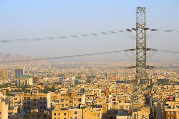 Image showing Skyline Tehran electric post Iran