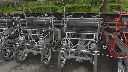 Image showing Parking of four-wheeled bicycles, velomobiles.