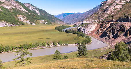 Image showing waves, spray and foam, river Katun in Altai mountains. Siberia, Russia