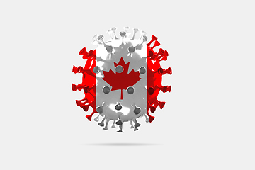 Image showing Model of COVID-19 coronavirus colored in national Canada flag, concept of pandemic spreading