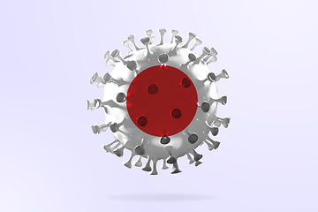 Image showing Model of COVID-19 coronavirus colored in national Japan flag, concept of pandemic spreading