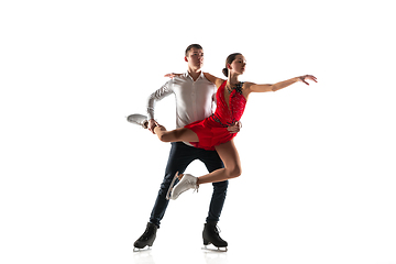 Image showing Duo figure skating isolated on white studio backgound with copyspace