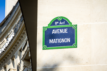 Image showing Avenue Matignon street sign, Paris, France