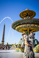 Image showing Fountain of the Seas and Louxor Obelisk, Concorde Square, Paris