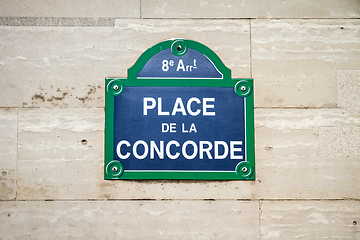 Image showing Place de la Concorde street sign, Paris, France