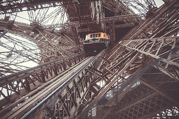 Image showing Eiffel Tower structure and elevator, Paris, France