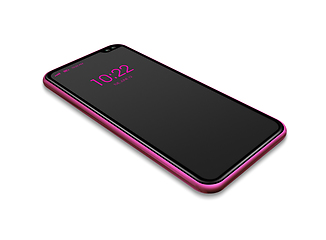 Image showing All-screen black and pink smartphone mockup isolated on white. 3