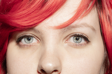 Image showing Close up of face of beautiful caucasian young woman, focus on eyes