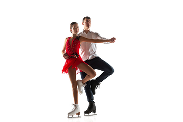 Image showing Duo figure skating isolated on white studio backgound with copyspace