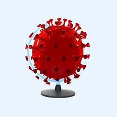 Image showing Globe made of models of COVID-19 coronavirus, concept of pandemic spreading