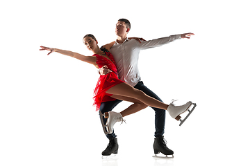 Image showing Duo figure skating isolated on white studio backgound with copyspace