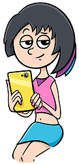 Image showing girl with smart phone cartoon