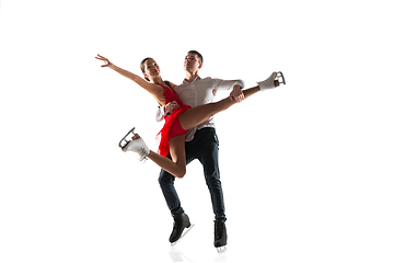 Image showing Duo figure skating isolated on white studio backgound with copyspace