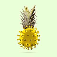 Image showing Pineapple made of models of COVID-19 coronavirus, concept of pandemic spreading