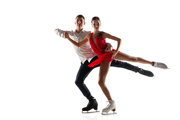 Image showing Duo figure skating isolated on white studio backgound with copyspace