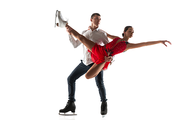 Image showing Duo figure skating isolated on white studio backgound with copyspace