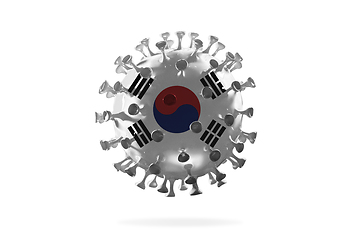 Image showing Model of COVID-19 coronavirus colored in national South Korea flag, concept of pandemic spreading