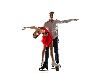 Image showing Duo figure skating isolated on white studio backgound with copyspace