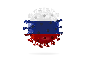 Image showing Model of COVID-19 coronavirus colored in national Russia flag, concept of pandemic spreading