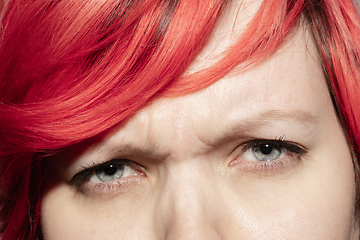 Image showing Close up of face of beautiful caucasian young woman, focus on eyes