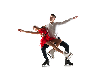 Image showing Duo figure skating isolated on white studio backgound with copyspace