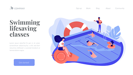 Image showing Swimming and lifesaving classes concept landing page.