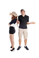 Image showing Young couple arguing, standing helpless