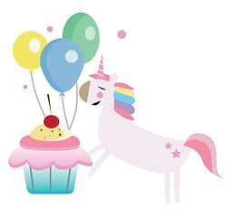 Image showing Fantasy birthday party with unicorn vector or color illustration