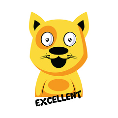 Image showing Smilling yellow cat saying Excellent vector illustration on a wh
