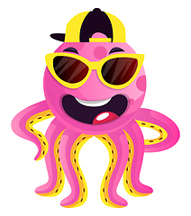 Image showing Octopus with sunglasses and hat illustration vector on white bac