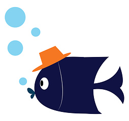 Image showing Blue fish with a hat, vector color illustration.