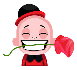 Image showing Little boy holding a rose in his teeth illustration vector on wh