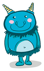 Image showing A happy blue monster with rosy cheeks, vector color illustration