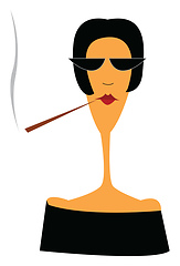 Image showing Woman with her red-painted lips is smoking vector color drawing 