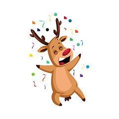 Image showing Cheerful christmas deer throwing confetti vector illustration on