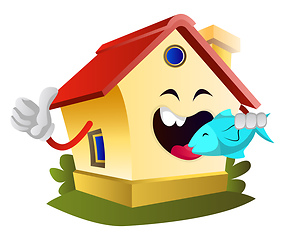 Image showing House is eating fish, illustration, vector on white background.