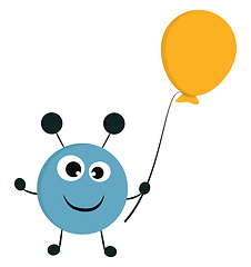 Image showing A happy blue monster with balloon, vector color illustration.
