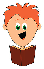 Image showing Cartoon boy laughing while reading a book vector or color illust