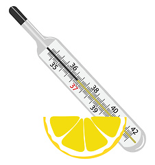 Image showing A lemon wedge lying close to a thermometer vector or color illus