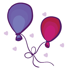 Image showing Oval-shaped blue and pink colored balloons tied together with a 