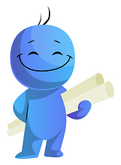 Image showing Happy blue caracter with project papers illustration vector on w
