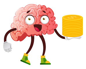 Image showing Brain holding coins in hand, illustration, vector on white backg