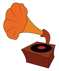 Image showing Vintage brown and orange gramophone with black vinyl record vect