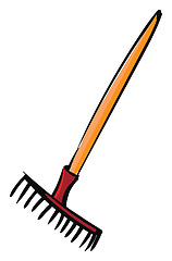 Image showing Red rake on woden handle vector illustration on white background