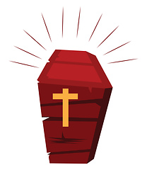 Image showing Cartoon of red  coffin with yellow cross vector illustration on 