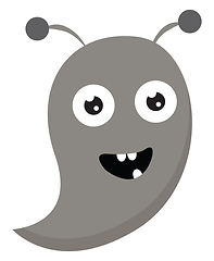 Image showing Cartoon funny grey monster with mouth wide opened and three whit