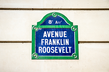 Image showing Avenue Franklin Roosevelt street sign, Paris, France