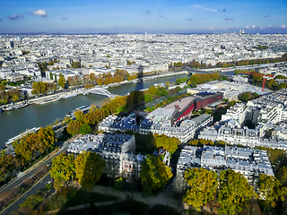 Image showing Aerial city view of Paris from Eiffel Tower, France